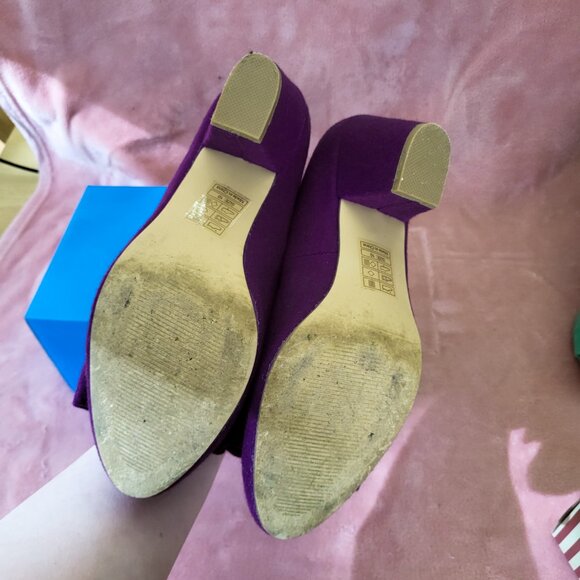 BAIT Modest Heels w/ Bow Wool / Felt Texture, Purple Violet, Size 10 - Picture 4 of 8